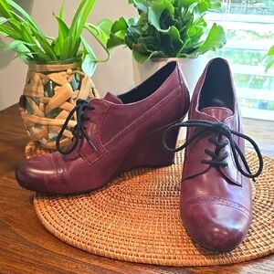 Born Plum Lace-Up Wedge Shoes